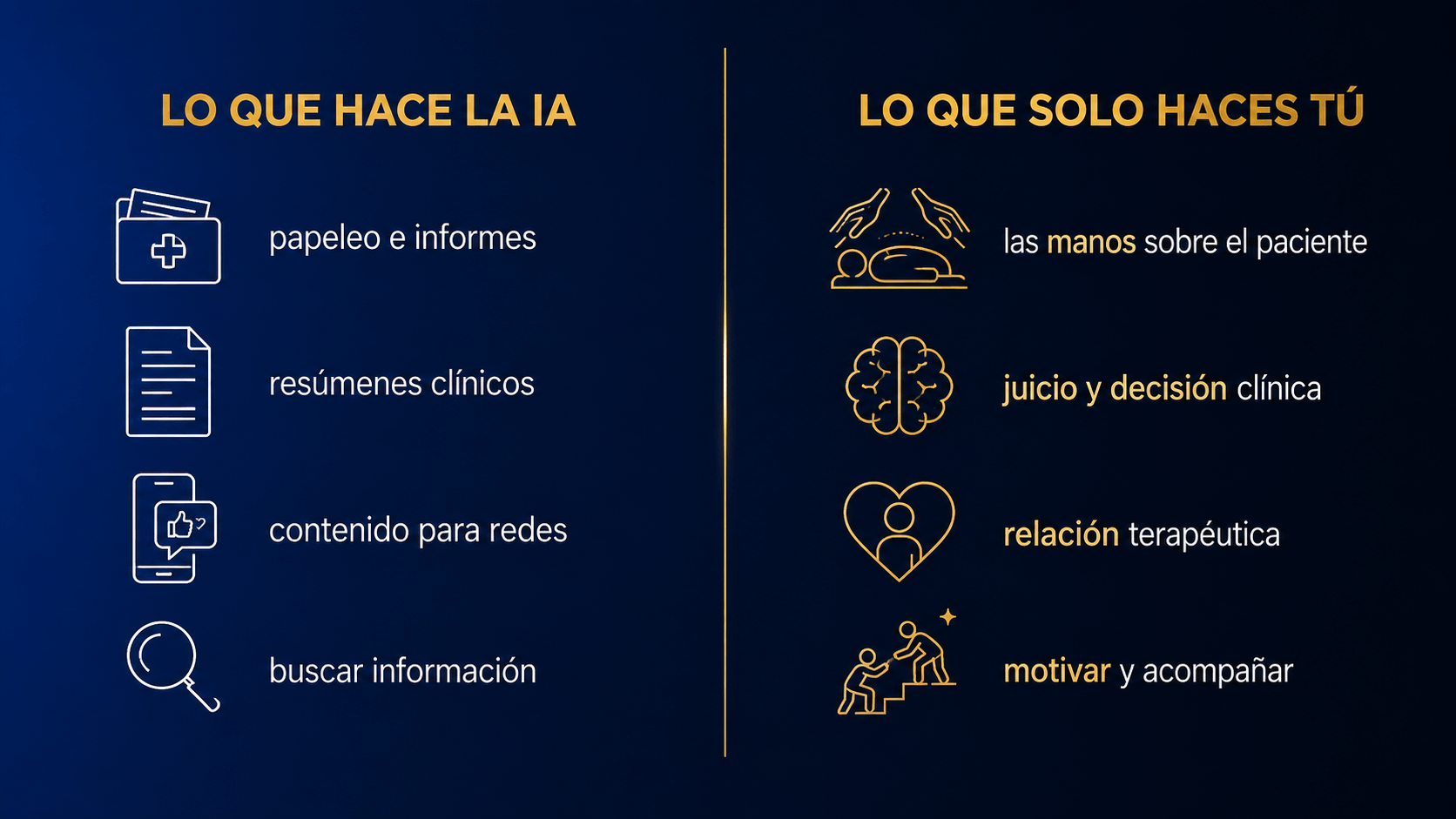 Infografía: lo que la IA gestiona por ti frente a lo que siempre será tuyo como profesional