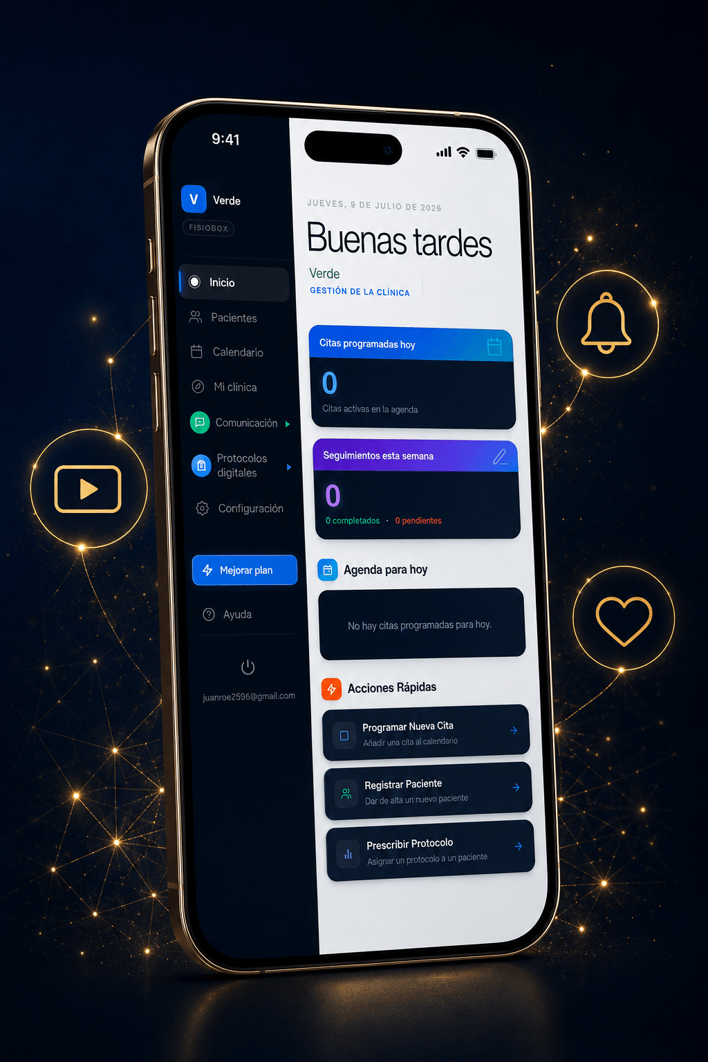 Mockup del móvil de un paciente con la biblioteca digital de ejercicios de su clínica