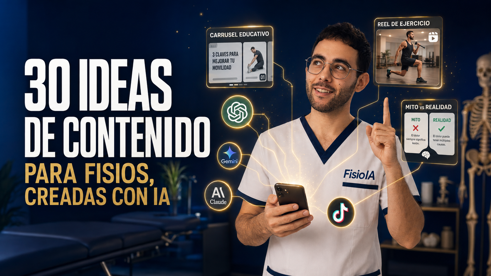 30 ideas de contenido para redes de fisioterapia con IA